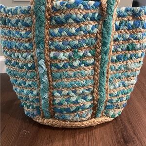 Woven Blue and Tan Tote Bag